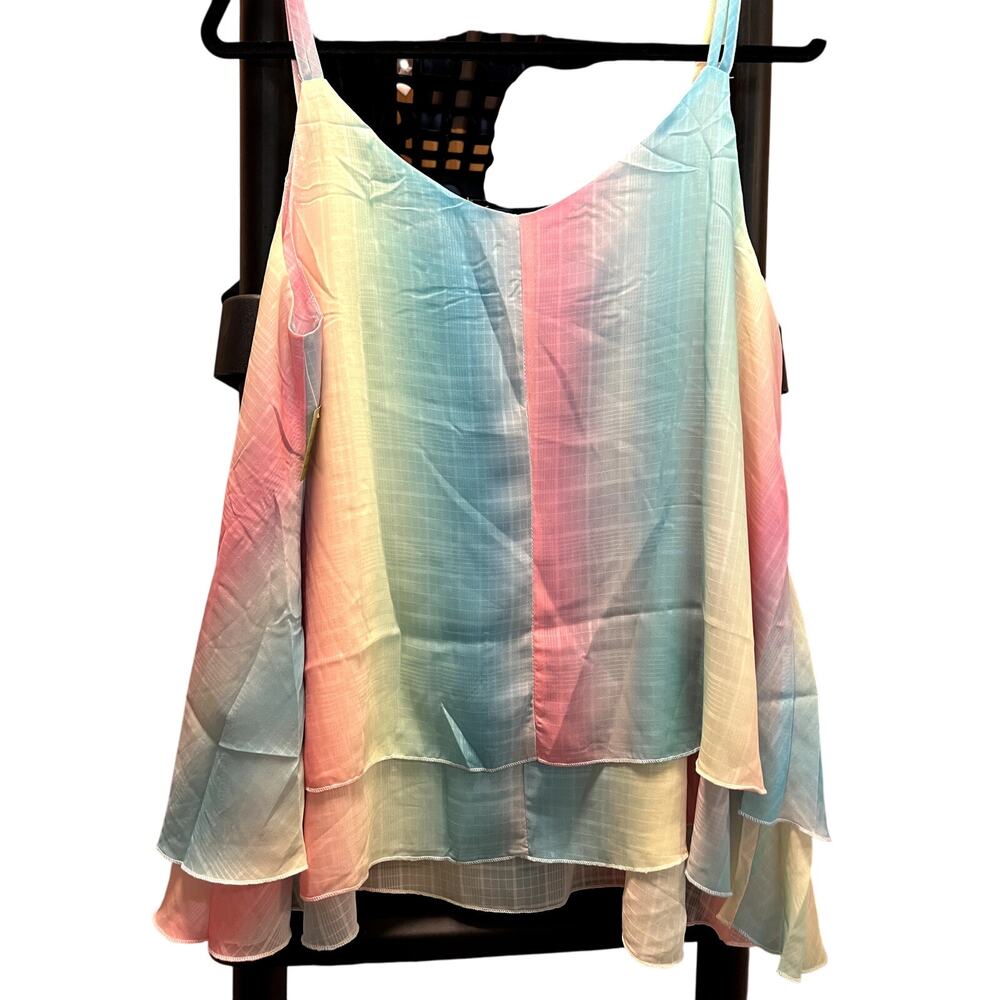 Top, cute multi color multi layer flowy tank with duo straps, sz XL, $15